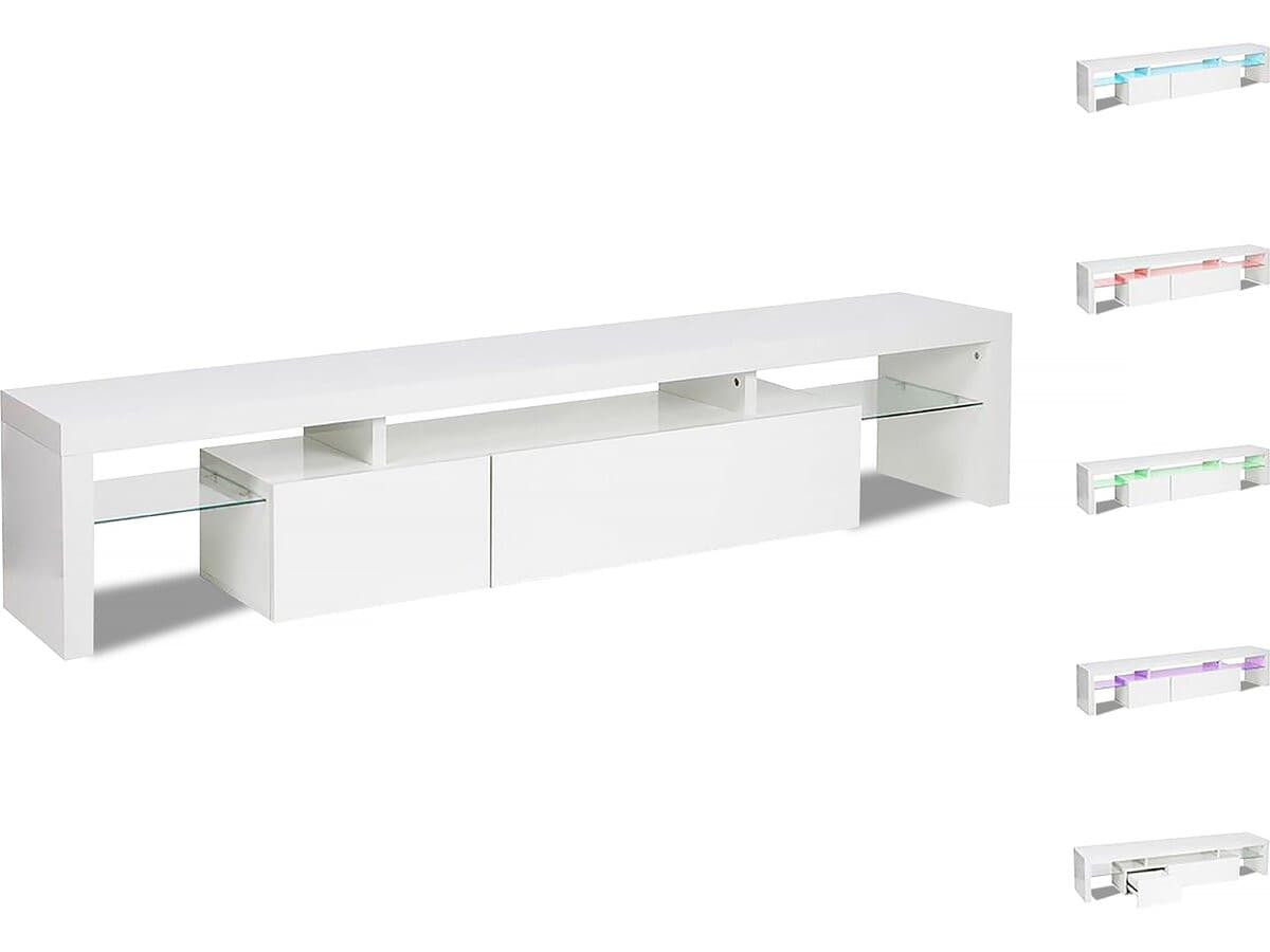 Meuble TV LED laqué "Tina" - 187.5 x 34 x 38 cm - Blanc