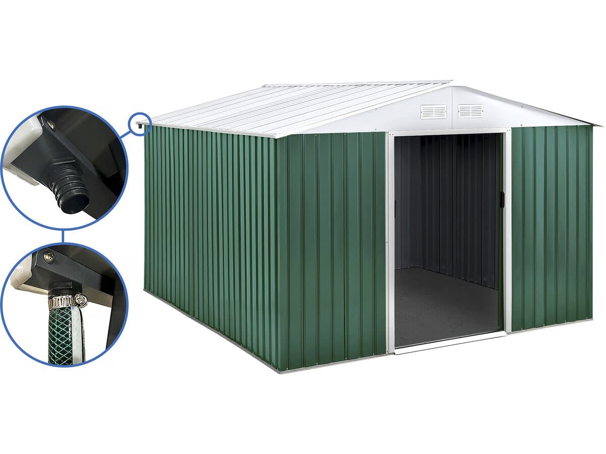 Abri de jardin métal - "Rosas " - 10.85 m² avec gouttière - Vert