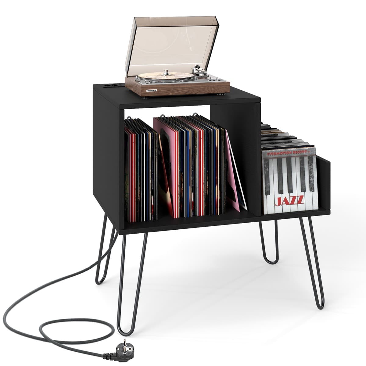 Support pour Tourne-disque Prise de Courant Séparateur Table d'Appoint avec Pieds en Métal Jusqu'à 1