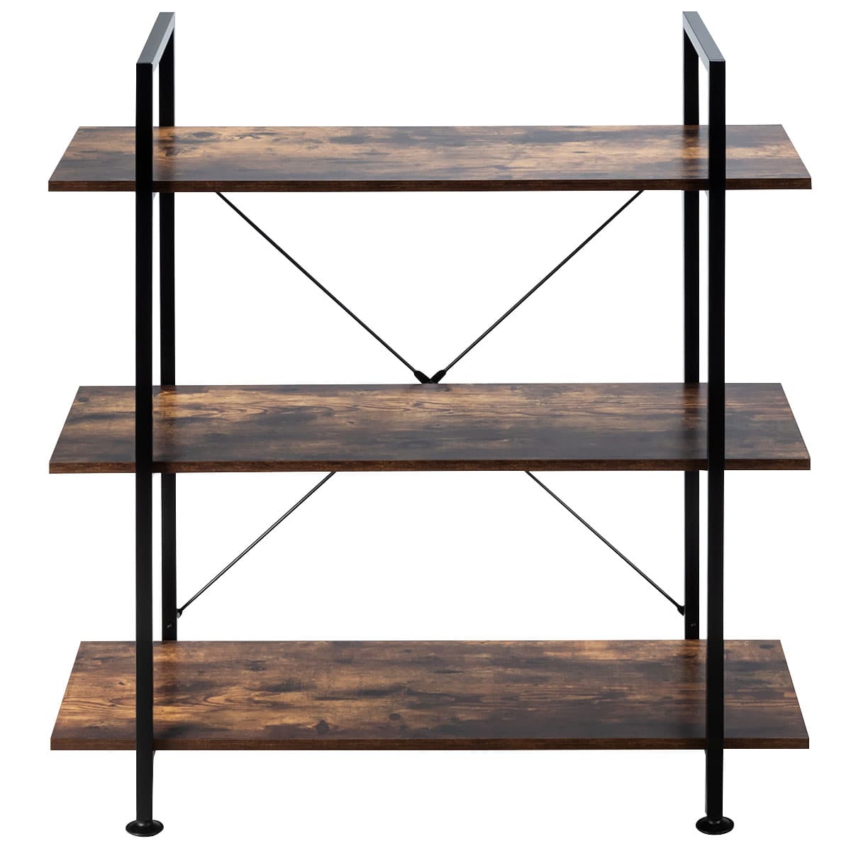 CostwayBibliothèque Industrielle à 3 Niveaux avec Dispositif Anti-Basculement et Pieds Réglables Étagère de Rangement pour Cuisine Café