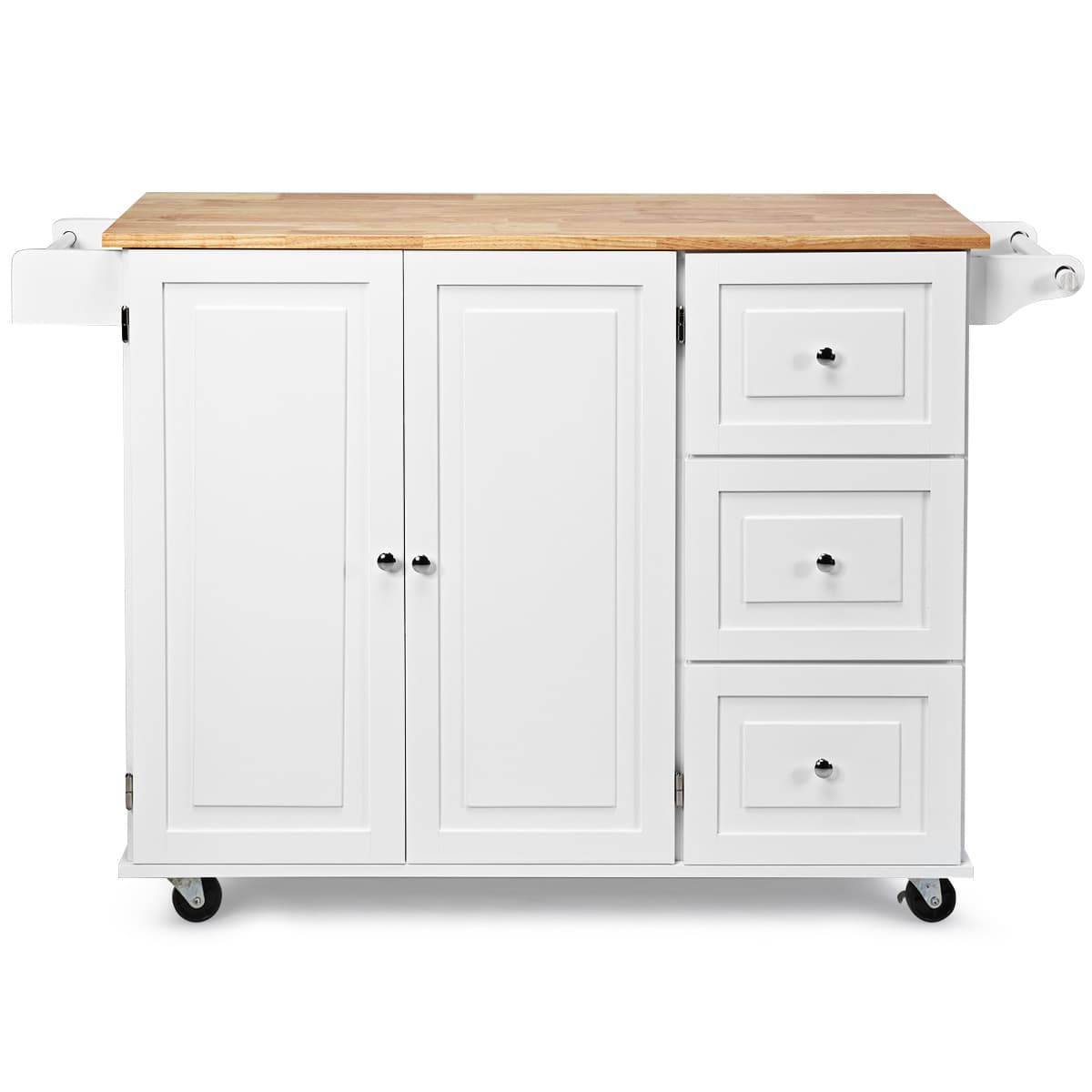 CostwayDesserte sur Roulettes Service de Cuisine de Roulant avec Plans de Travail Rabattable en Bois Armoire de Rangement