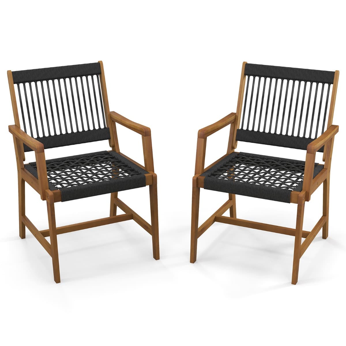 CostwayLot de 2 Chaises Fauteuil de Jardin en Bois d’Acacia avec Accoudoirs Charge Max.160KG pour Terrasse Salle à Manger et Cour