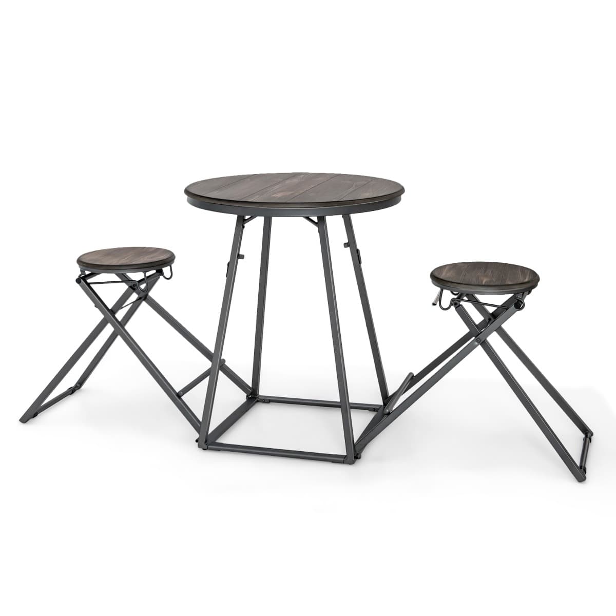 CostwayTable Haute Cuisine avec Tabouret Table Bar Industrielle Pliable Mange Debout 2 Personnes Compact pour Cuisine Salle à Manger Salon Bistro Gris