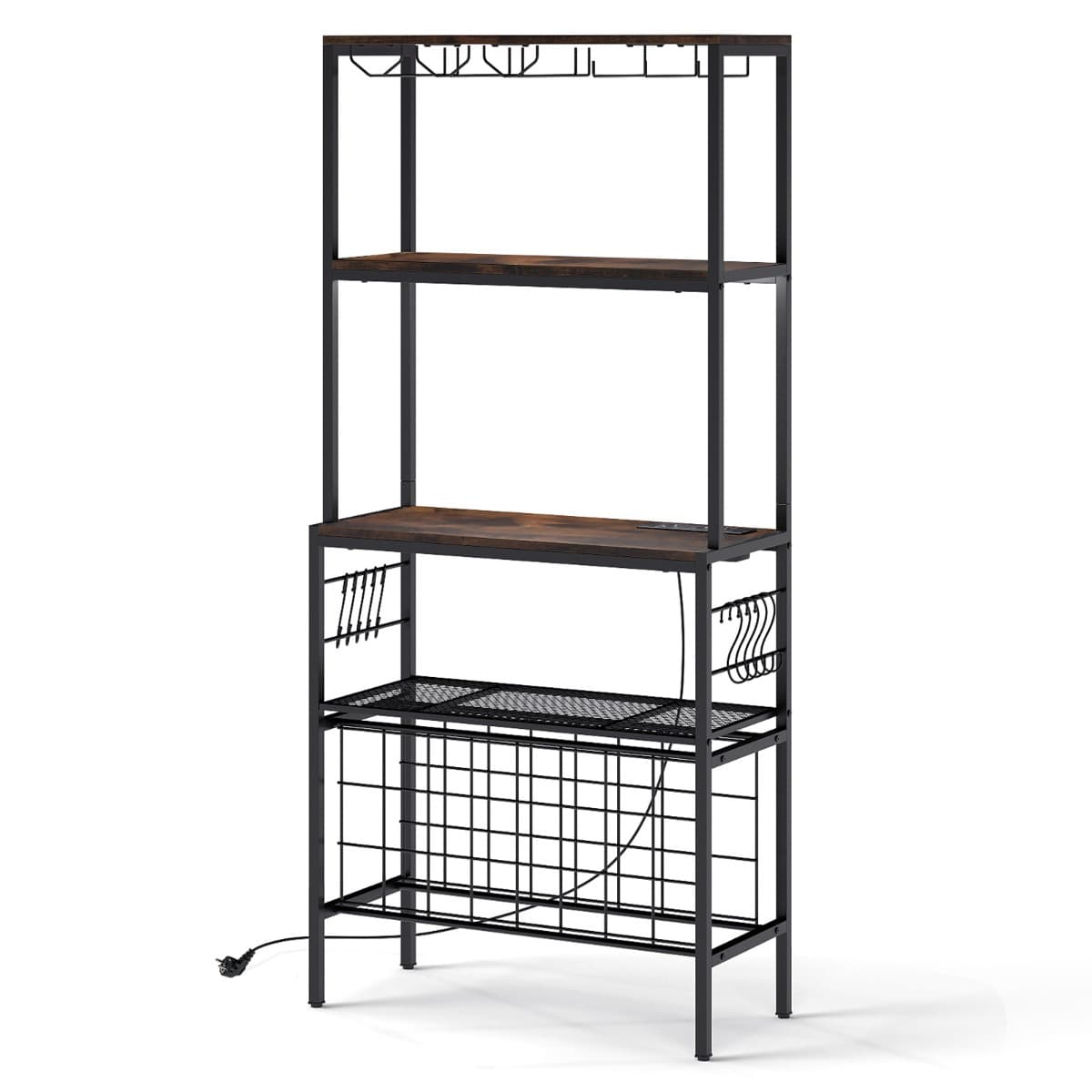 Organisateur de Vin avec Prise de Courant Étagère avec Supports à Verres & Tasses 24 Porte-Bouteille