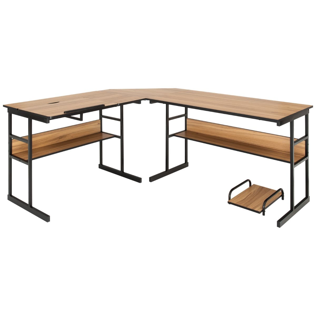 Bureau d'Angle en forme de L Ajustable à Bureau Droit 2 Personnes avec Plateau Inclinable Support Ce