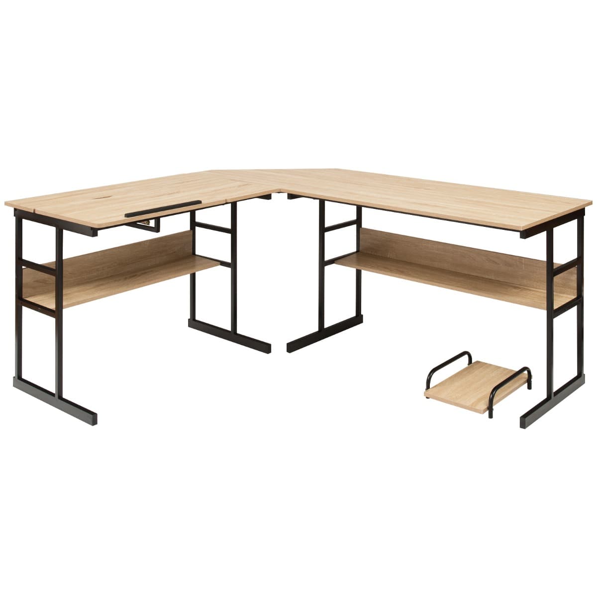 Bureau d'Angle en forme de L Ajustable à Bureau Droit 2 Personnes avec Plateau Inclinable Support Ce