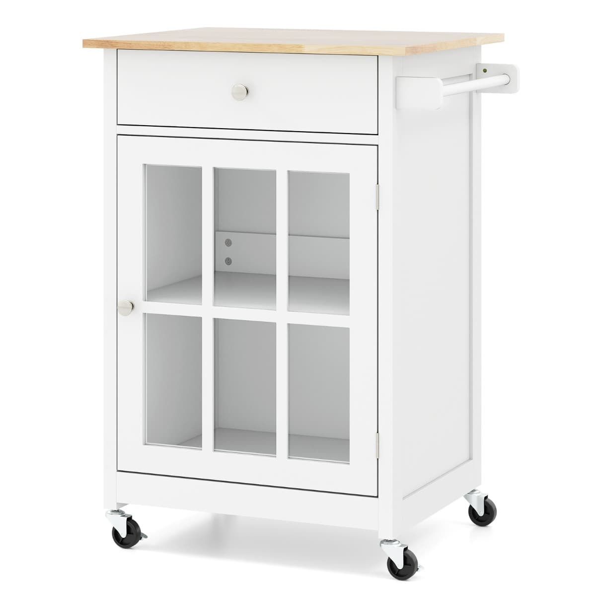 Chariot de Cuisine de 65 CM Table de Bar Mobile avec Plateau en Bois de Caoutchouc Roues Verrouillab