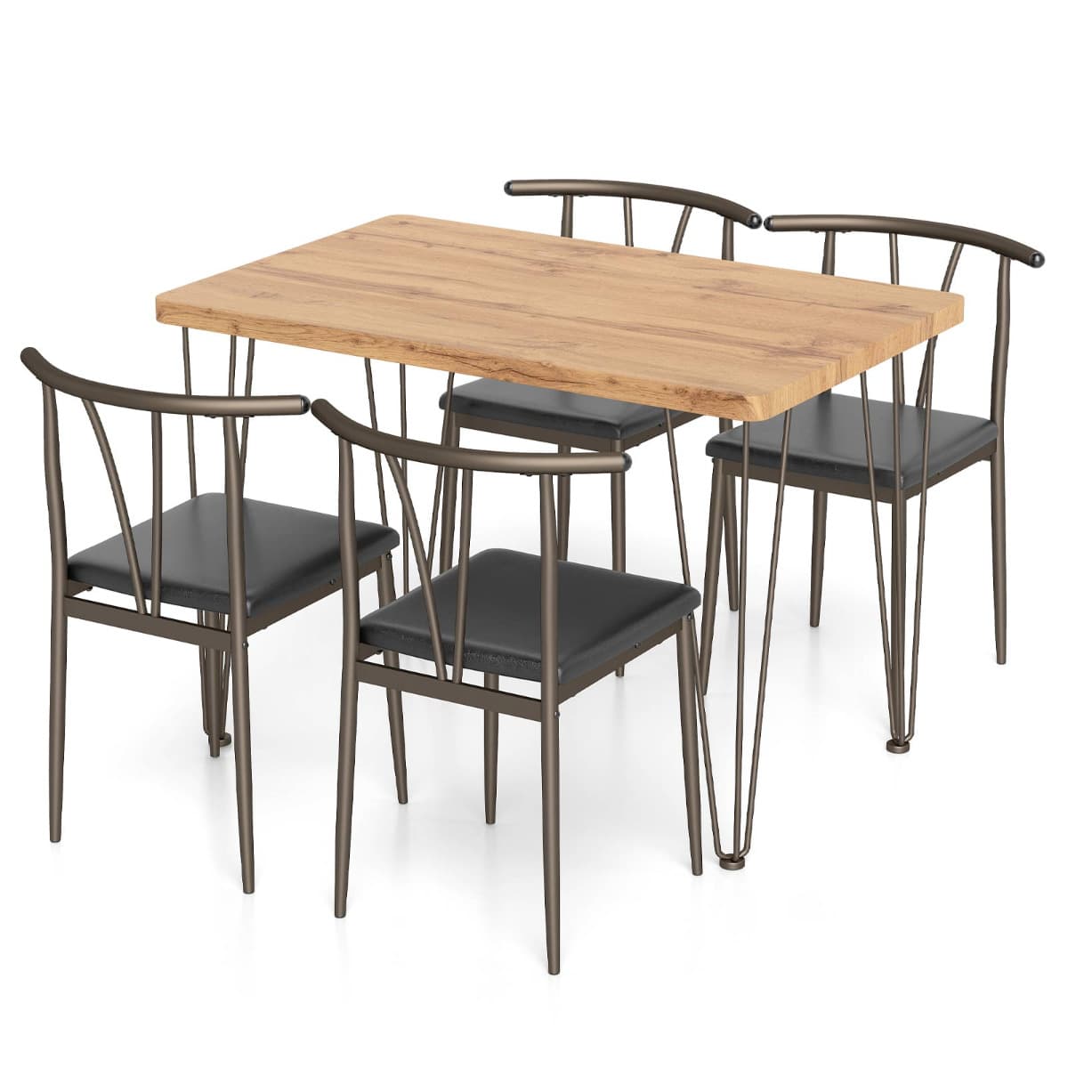 Ensemble de Salle à Manger 5 pièces Table de Cuisine Industrielle&4 Chaises sans Accoudoirs avec Ass