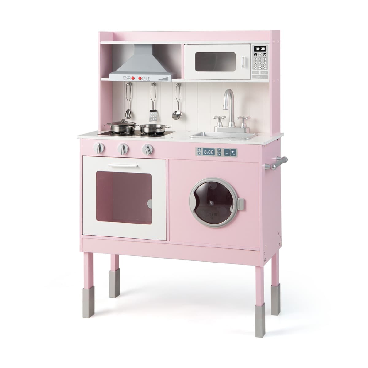 CostwayCuisine Enfants Rose avec Accessoires & 3 Hauteur Réglable Jeu de Cuisine avec Sons et Lumières Jouet d'Imitation pour Enfants de 3 Ans+
